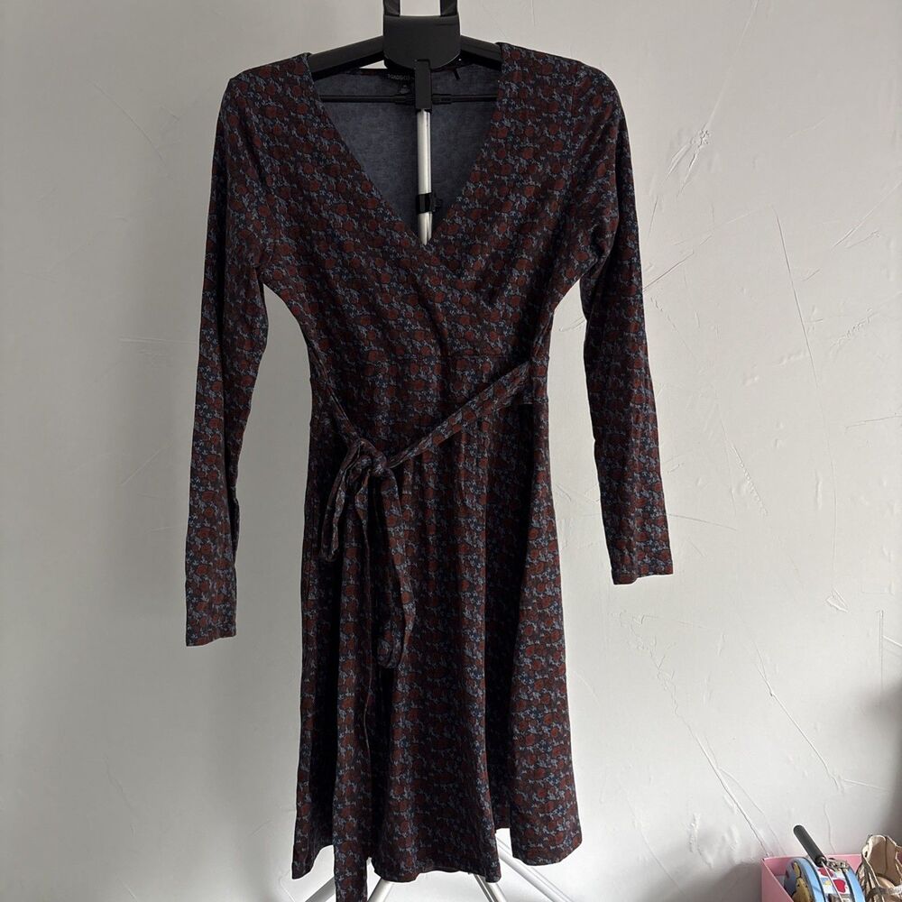 Toad&Co Cue Wrap Long Sleeve Floral Dress Medium Organic Cotton Tencel Stretch